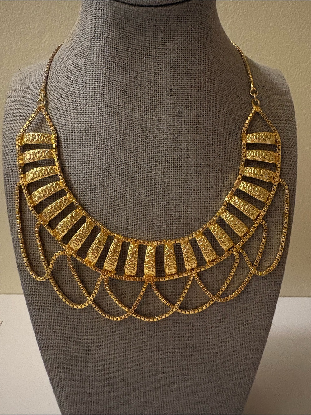 Gold Statement Bib Necklace - Indian  - Cleopatra - Vintage 14-15”